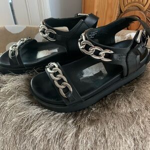 The Kooples Black Sandals with Silver Chains